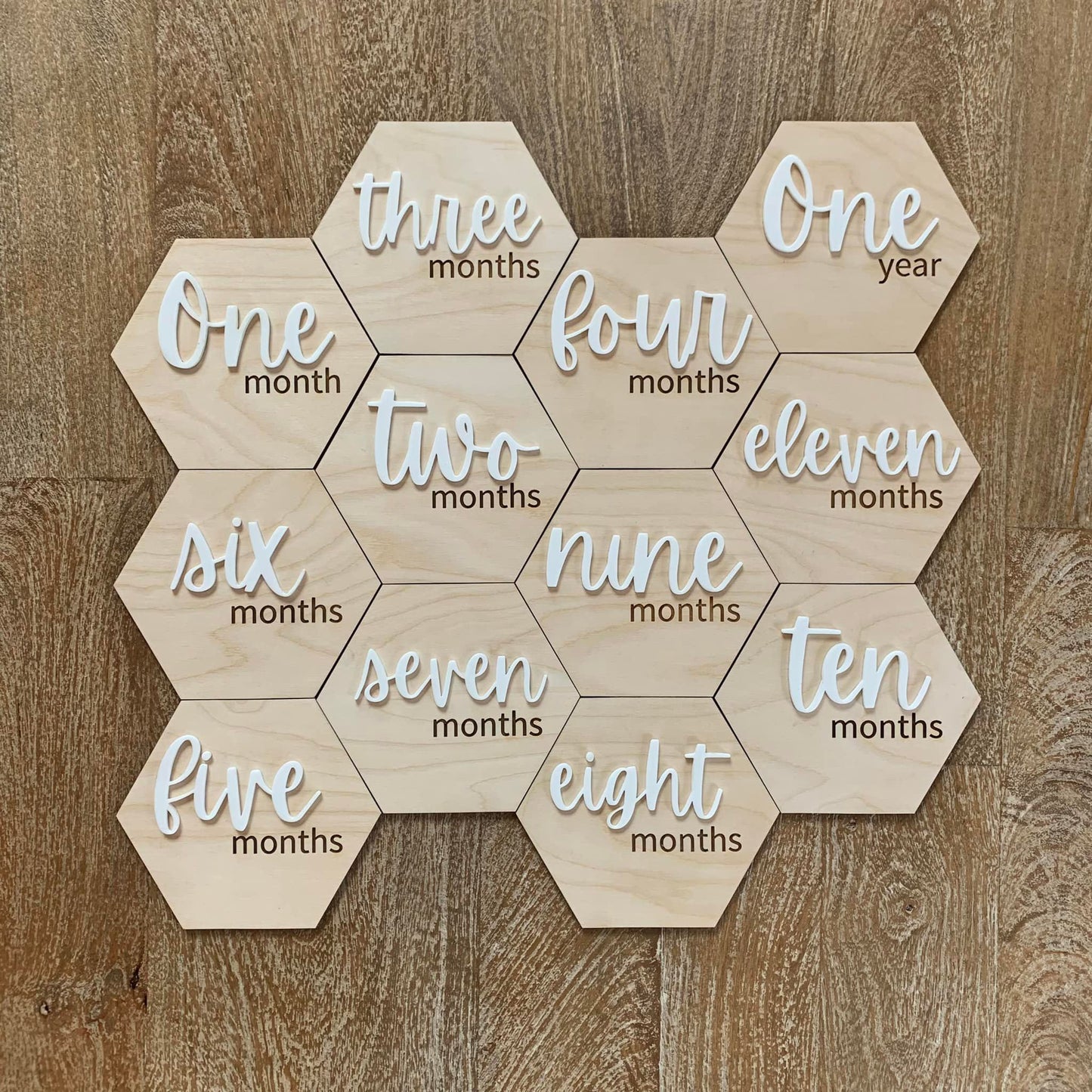 Baby Monthly Milestone Markers | Wooden Hexagon