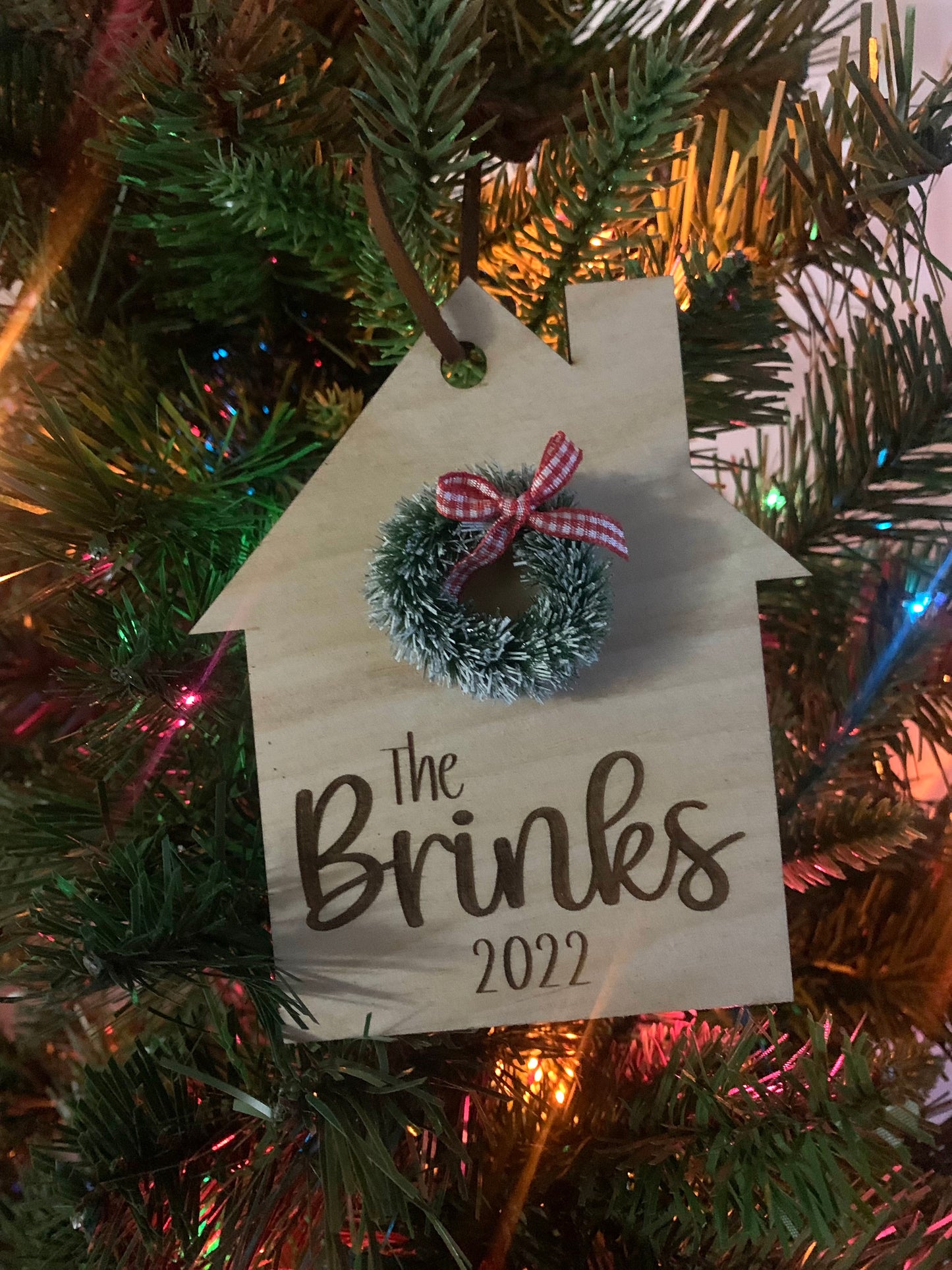 Personalized House Ornament with Wreath