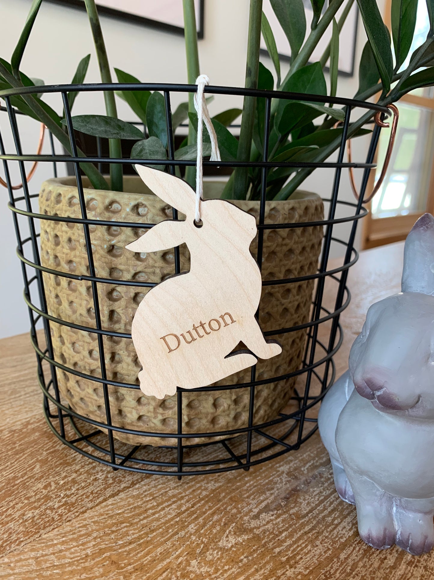 Wooden Bunny Easter Basket Tag