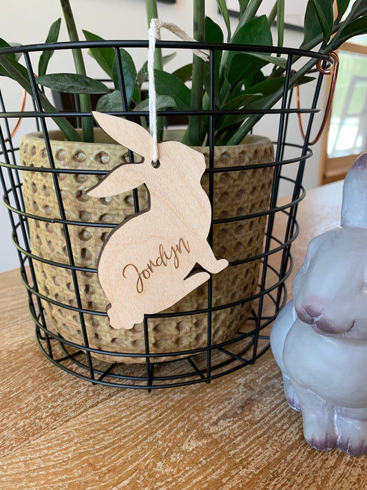 Wooden Bunny Easter Basket Tag